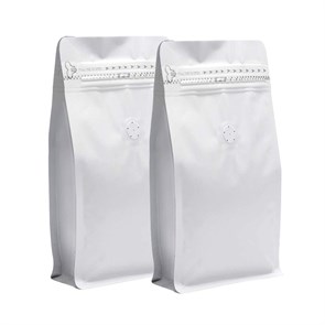 Белый пакет для кофе 135*260/ 0.5 кг / 8-шовный с замком zip-lock  с клапаном дегазации. 100 шт\уп
