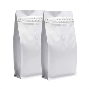 Белый пакет для кофе 150*320/ 1 кг / 8-шовный с замком zip-lock с клапаном дегазации. 100 шт\уп