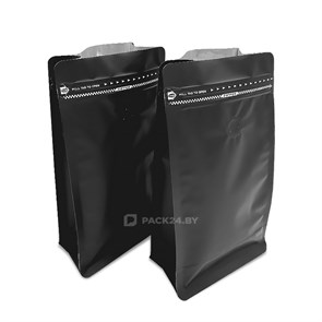 Черный пакет для кофе 135*260/ 0.5 кг, 8-шовный с замком zip-lock, с клапаном дегазации. 100 шт\уп